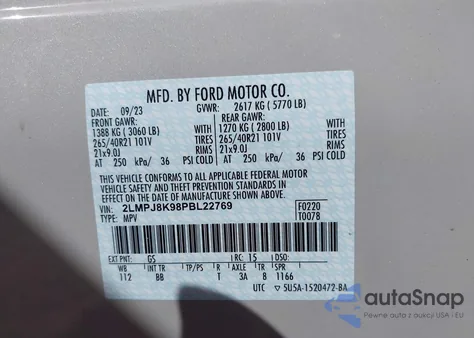 2023 Lincoln Nautilus Reserve из США, поврежденный, VIN 2LMPJ8K98PBL22769